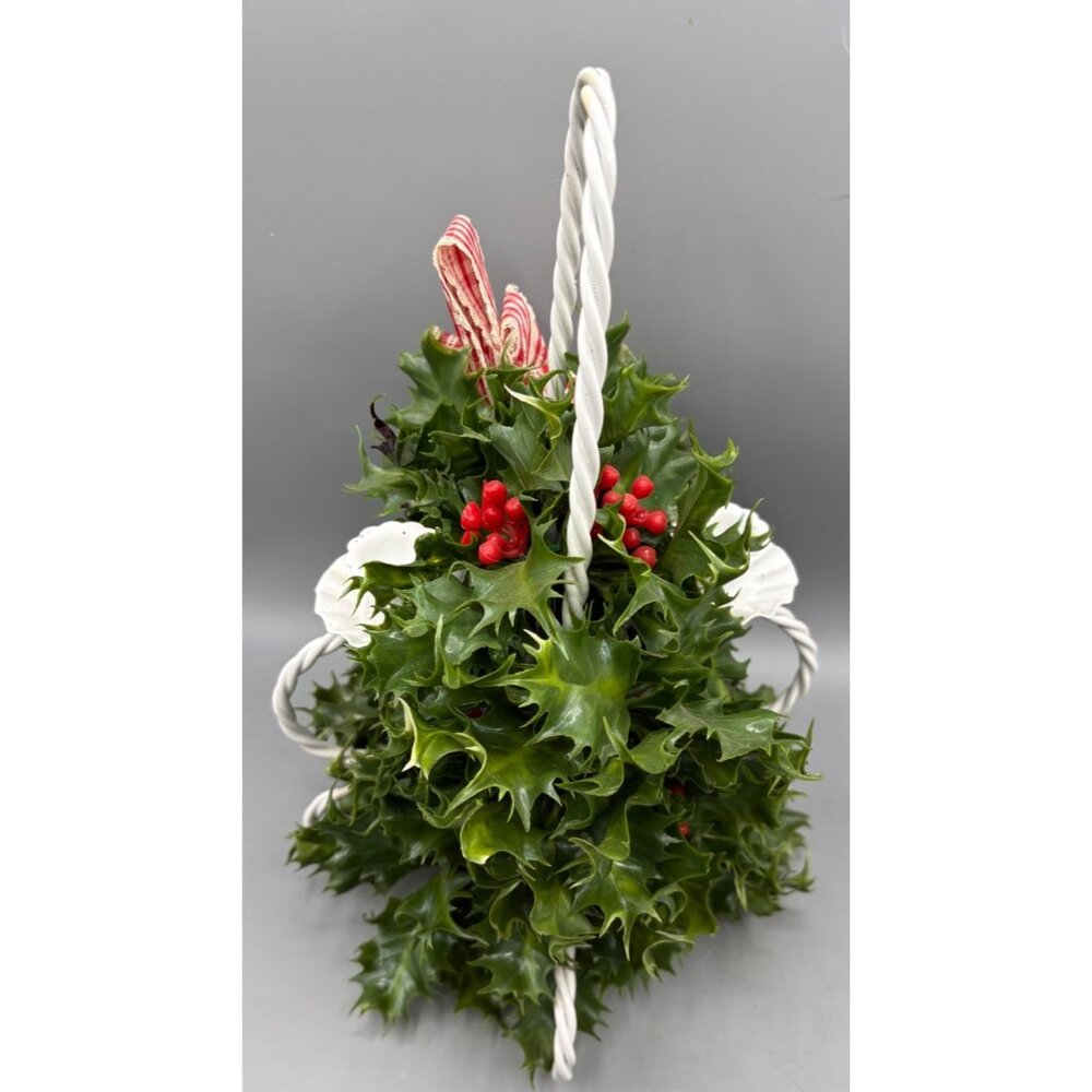 Vtg Holly‎ Candle Holder White Twisted Metal Frame Christmas Decor